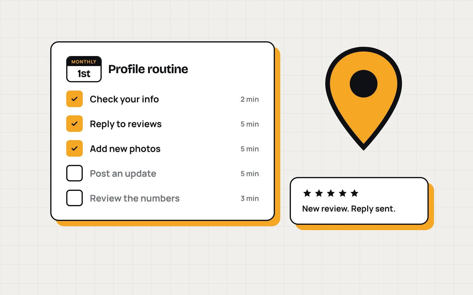 Illustration of a monthly Google Business Profile checklist