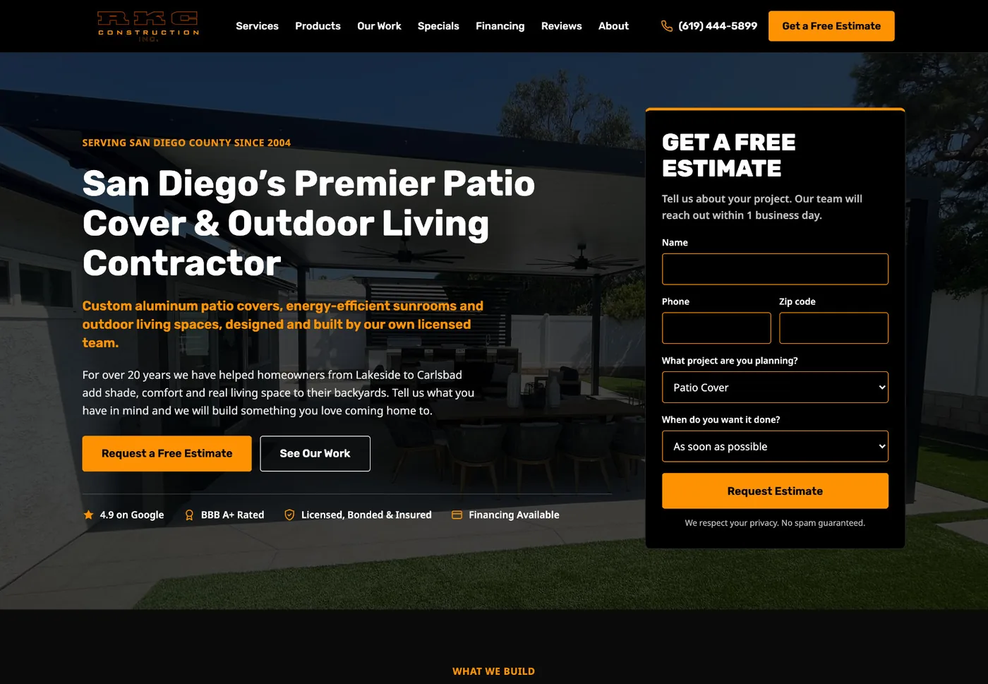 RKC Construction website homepage
